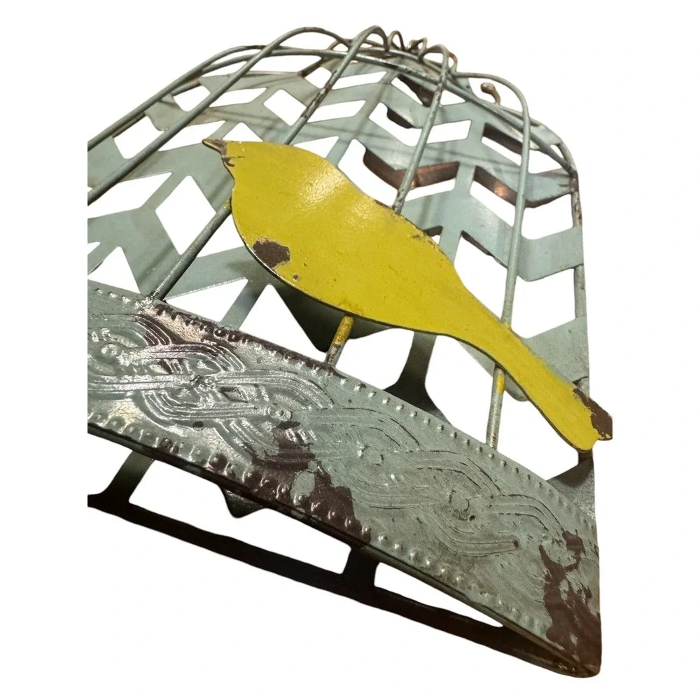 Bird‎ Cage Green Distressed Metal Wall Decor